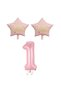 Bal10 Pink Color Number and Happy Birthday Written Star Foil Balloon Set Age 1