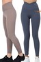 2-Piece Leggings Ribbed High Waist Recovery Sports Leggings Cross Waist Detailed Mink + Indigo