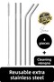 4 Stainless Steel Straws, Reusable Metal Cleaning Brush, Soft Drinks