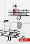 Set of 2 Bathroom Organizer Shampoo Rack Matte Black ADHESIVE 4 HANGers Shower Shelf Stainless Organizer