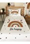 Ethnic Rainbow Patterned Baby and Kids Printed Single Pique Set 160X220 White