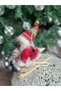 Christmas New Year Collectible Pine Tree Tree Ornament with Pendant Bell Sliding Little Santa Claus 20cm - 3