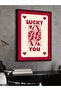 Luck Card - Dark Red One Piece Painting with Black Wooden Frame - 3