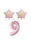 İstoç Pink Color Number and Happy Birthday Written Star Foil Balloon Set Age 9