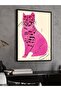 Pink Cat with Orange Eyes One Piece Painting with Black Wooden Frame - 3