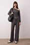 Anthracite Low Sleeve Detail Soft Button Flexible Knitted Bottom - Top Set Twoaw26Au00089