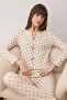 Ekru-Kahverengi %100 Pamuklu Ayıcıklı Kurdeleli Fitilli/Pointel Örme Pijama Takımı THMAW26PT00070