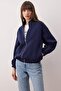 Lacivert Fermuarlı Oversize/Geniş Kalıp Kalın İçi Polarlı Örme Hırka/Sweatshirt TWOAW25SW00122