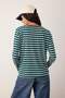 Zümrüt Yeşili-Ekru Çizgili Relaxed Kalıp Bisiklet Yaka Renkli Ribanalı Örme T-Shirt TWOAW23TS00026 - 4