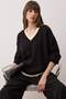 Black V-Neck Wide Fit Color Block Knitwear Sweater Twoaw26Kz00269