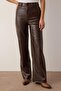 Kahverengi Relaxed/Rahat Straight/Boru Paça Dikiş Detaylı Örme Deri Pantolon TWOAW25PL00068 - 3