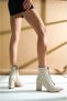 Duliz Beige Pointed Toe Lace-Up Daily Women's Boots - 2