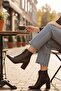 Eliz Brown Pointed Toe (7CM) Heeled Lace-Up Daily Women's Boots - 2