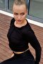 Women's Cotton Basic Long Sleeve Reverse Stitch Crop Top Black