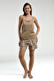 Women's V-Neck Summer Regular Fit Brown Shorts Set Pc9016-S-V1 - 3
