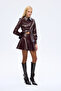 Flounce Leather Mini Skirt Burgundy - 4