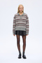 Ribbed Polo Neck Striped Knit Sweater Gray - 3