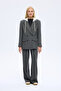 Hooded Striped Oversize Blazer Jacket Dark Gray - 4
