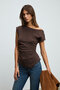 Rehinga Women's 100% Cotton Waist-Fitted Asymmetrical Collar Regular Fit Short Sleeve Brown Blouse