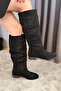 Women's Mika Black Suede Flat Sole Drawstring Below-Knee Length Boots - 6