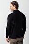 Black Modern Fit Slim Fit Half Fisherman Plain Long Sleeve Knitwear - 4