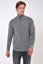 Gray Regular Fit Patterned Stand Collar Half Zipper Knitwear Sweater