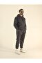 Men's Smoked Winter Fleece-Lined Puff Fabric K Hooded 3-Thread Kangaroo Pocket Elastic Leg Sweatpants Set