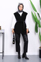 Black Belted Double Pocket Cashmere Vest - 2
