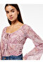 Boat Neck Long Sleeve Lace-Up Neckline Gipeli Chiffon Blouse