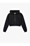 Zippered Hooded Crop Anthracite Women's Sweatshirt 6Wal10483Ik - 3