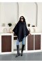 Women's Woven Collar Button Detailed Stylish Designed Hijab Navy Blue Poncho - 3