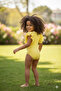 Girl's Yellow Lace Sleeve Bodysuit - 5