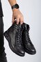 Genuine Leather Zippered Men's Leather Boots with Fur Inside - 2