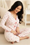 Pink Cotton Bow Detailed Openwork Perforated Knitted Pajama Set7927-4