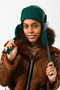 Green Faux Leather Headphone Pilot Women's Hat - 5