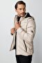 Beige Standard Fit Hooded Quilted Inflatable Sports Men's Jacket - 3