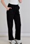 Women's Elastic Waist Regular Fit Knitwear Garnished Three Thread Non-Shardon Black Sweatpants