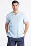 Short Sleeve Men's Ribbed Summer Muslin Tshirt Ice Blue Bmv