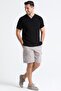 Short Sleeve Men's Ribbed Summer Muslin T-Shirt Black Syh - 4