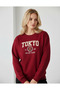 Oversized Tokyo Print Detailled Crewneck Basic Sweatshirt