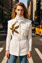 Gold Starfish Embroidered Oversize White Jean Vest