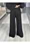 Women's Black Belted Modal Fabric Two-Piece Set – Wide-Leg Pants and Zippered Top 7538 - 4