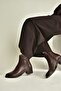 V555311503 Brown Genuine Leather Low Heel Women's Boots