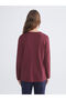 Burgundy Crew Neck Self-Patterned Women's Knitwear Sweater - 4