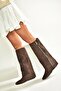 V380526402 Brown Suede Flat Sole Zipper Detailed Women's Boots