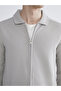 Gray Standard Fit Polo Neck Men's Zippered Sweatshirt - 3