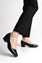 Genuine Leather Black Low Heeled Square Toe Stewardess Shoes - 3