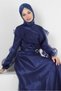 FLUFFY DETAILED BELTED EVENING DRESS 50397 - 2