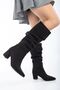 High School-Britt Black Suede Bellows Heeled Women's Boots
