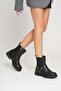 Women's Genuine Leather Boots with Metal Accessories - Black - 2